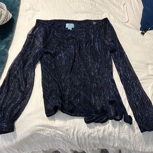 Blue sparkly off the shoulder blouse